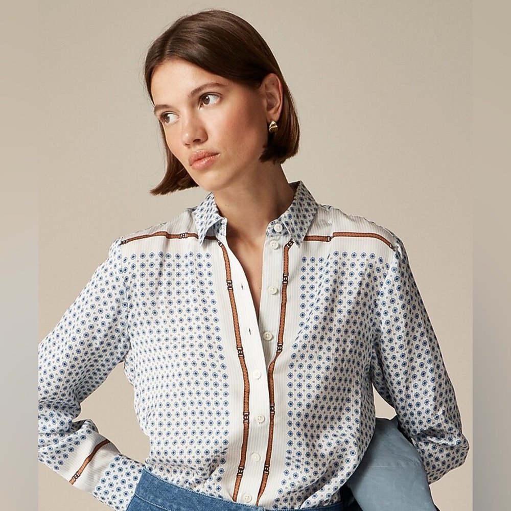 J. Crew Drapey Scarf Print Shirt